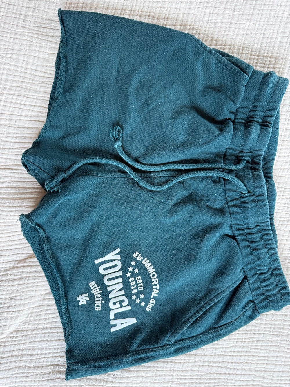 YoungLA Teal Athletic Shorts with White Logo